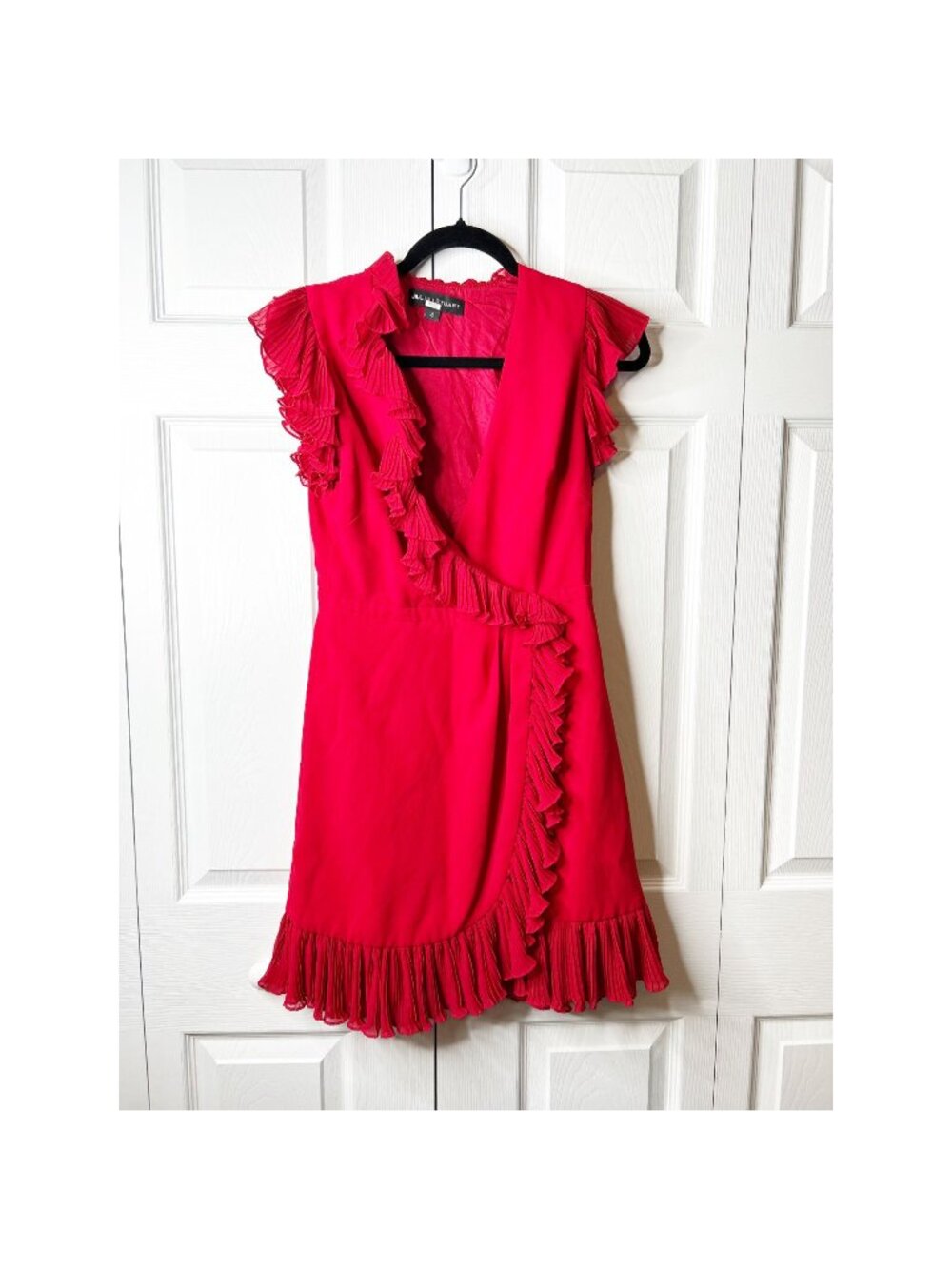 Jill Jill Stuart Red Flutter Sleeve Ruffle V-Neck Dress Women's Size 4